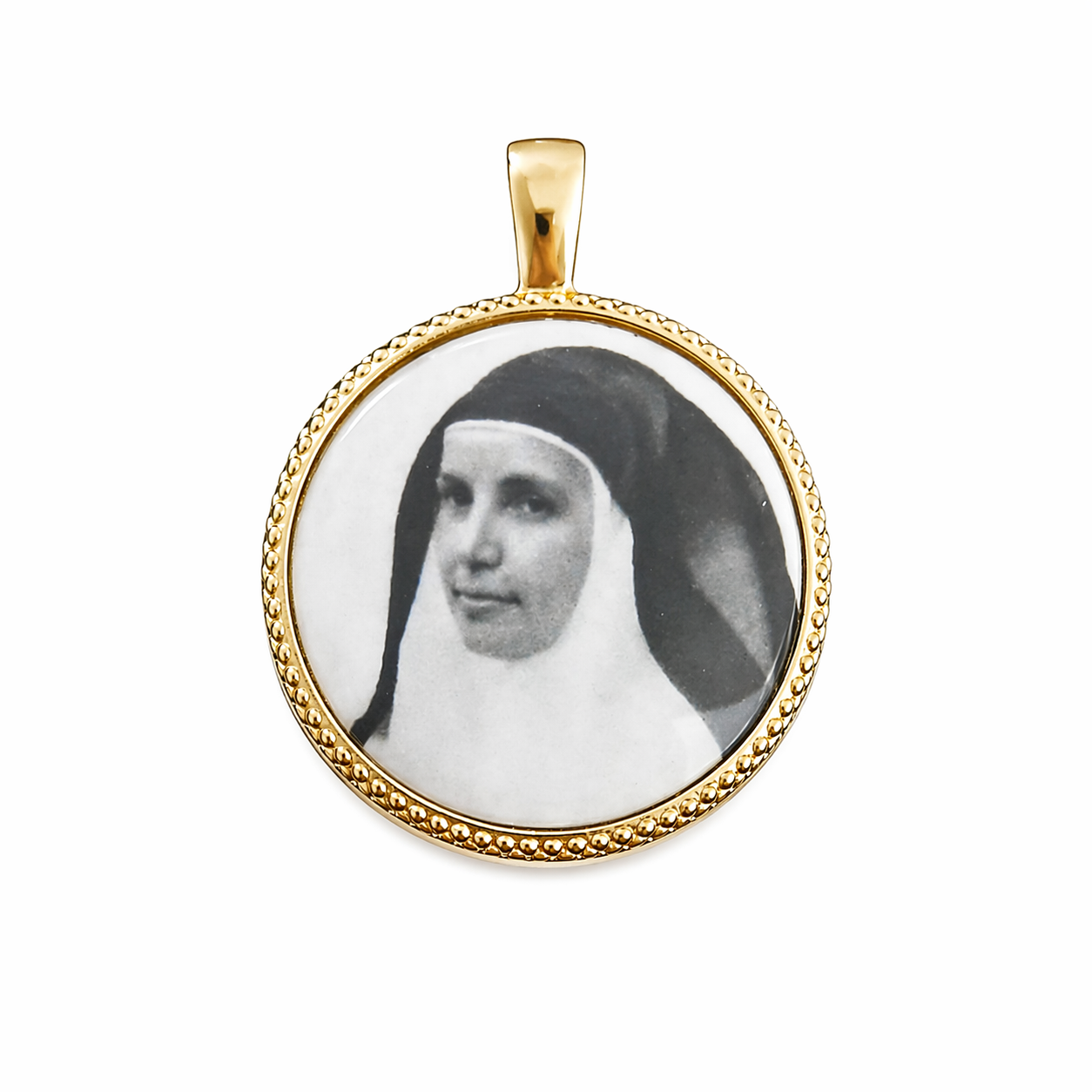 Medalla orla Santa Ángela en Plata de Ley Chapada en Oro, Forma Circular, 22 mm. - Imagen 2