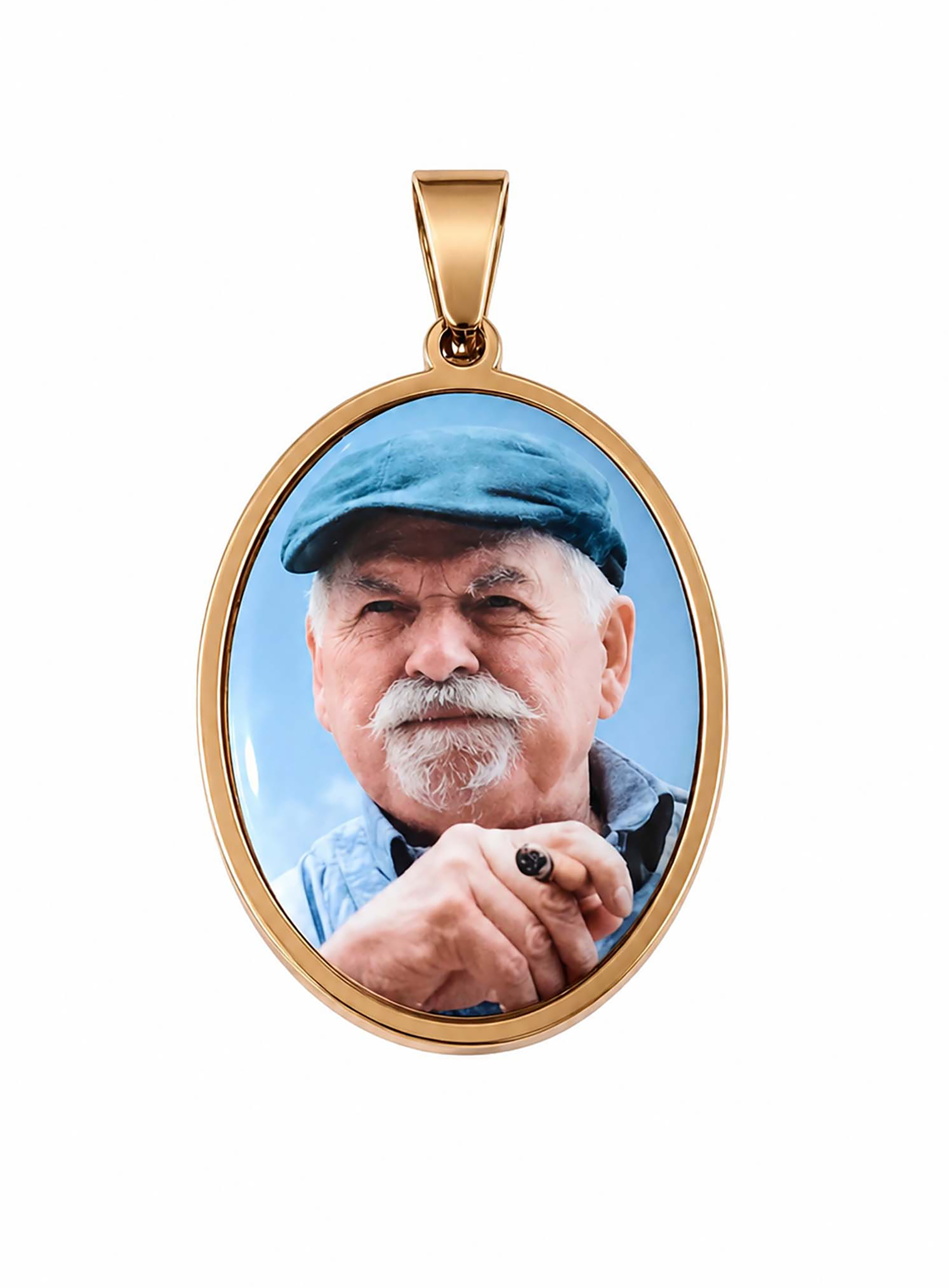 Medalla Orla Oval Personalizada de Acero Inoxidable Dorado con Foto en Porcelana 35 x 25 mms - Imagen 3