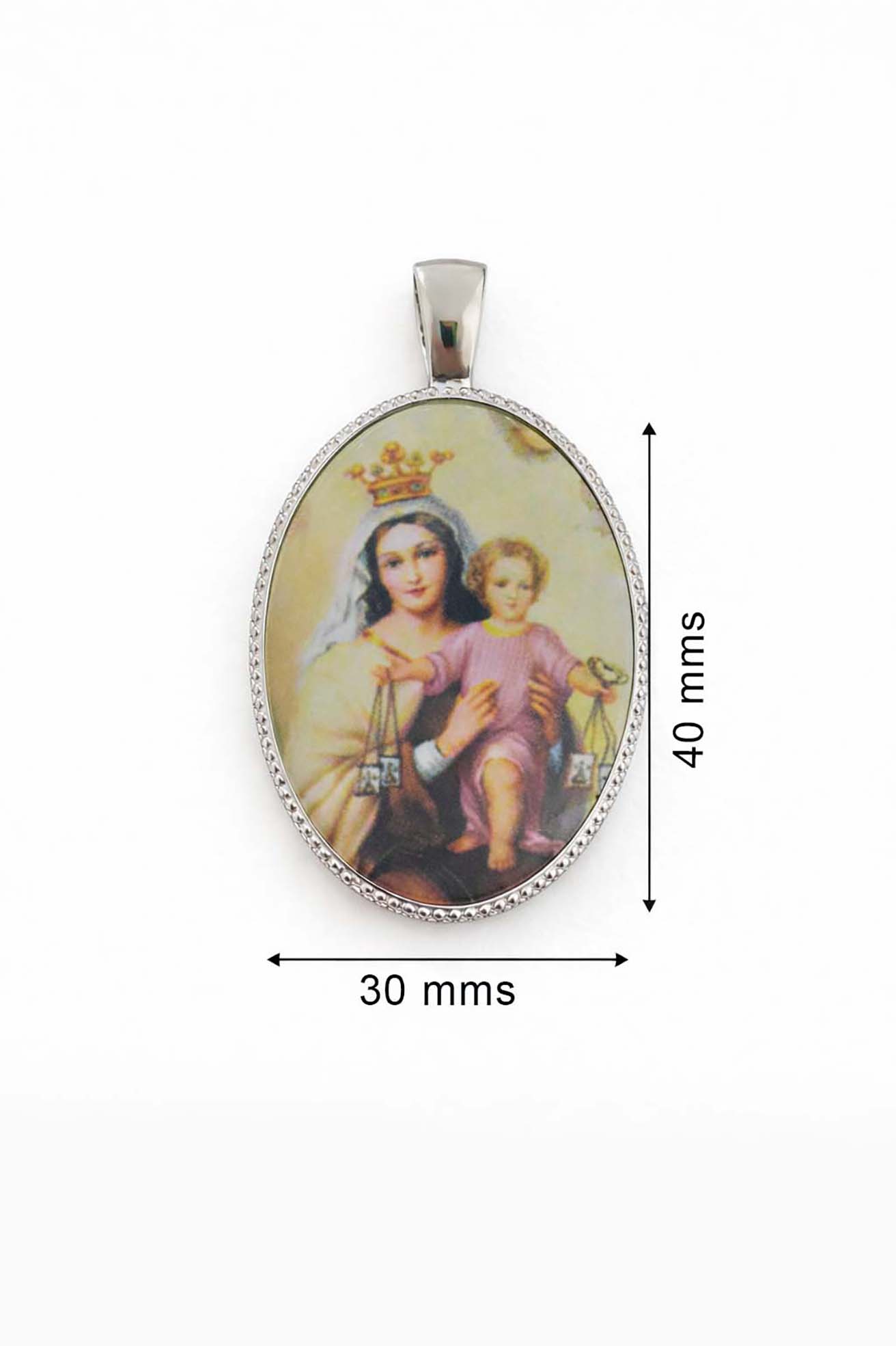 Medalla Oval de Plata de Ley con Imagen de la Virgen del Carmen en Porcelana con medidas de 30x40 mm - Imagen 3