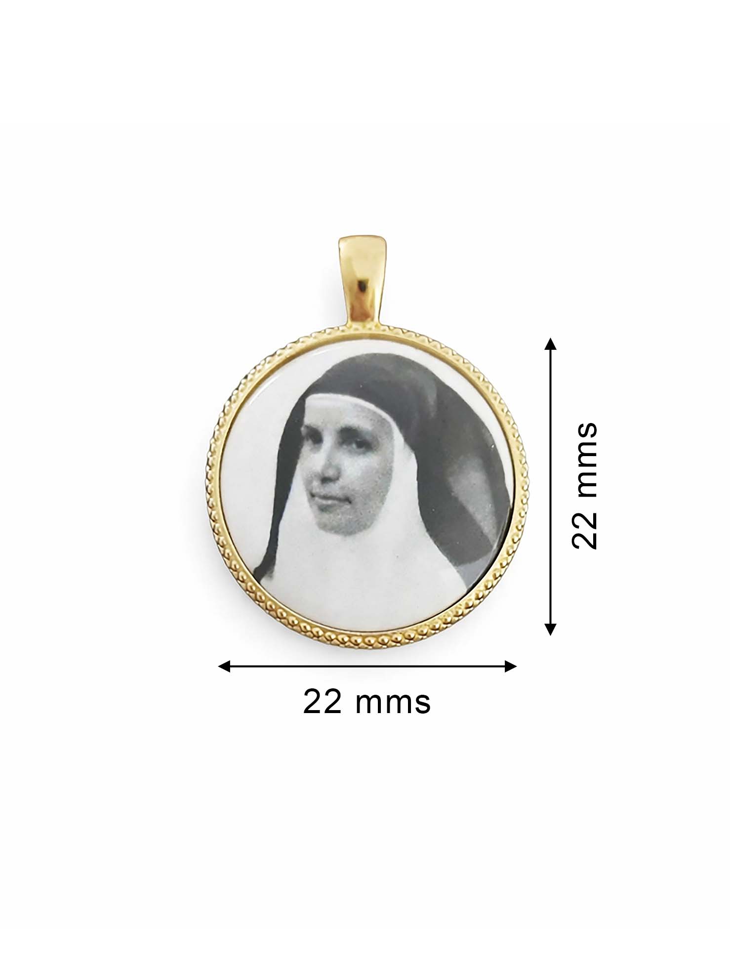 Medalla orla Santa Ángela en Plata de Ley Chapada en Oro, Forma Circular, 22 mm. - Imagen 3