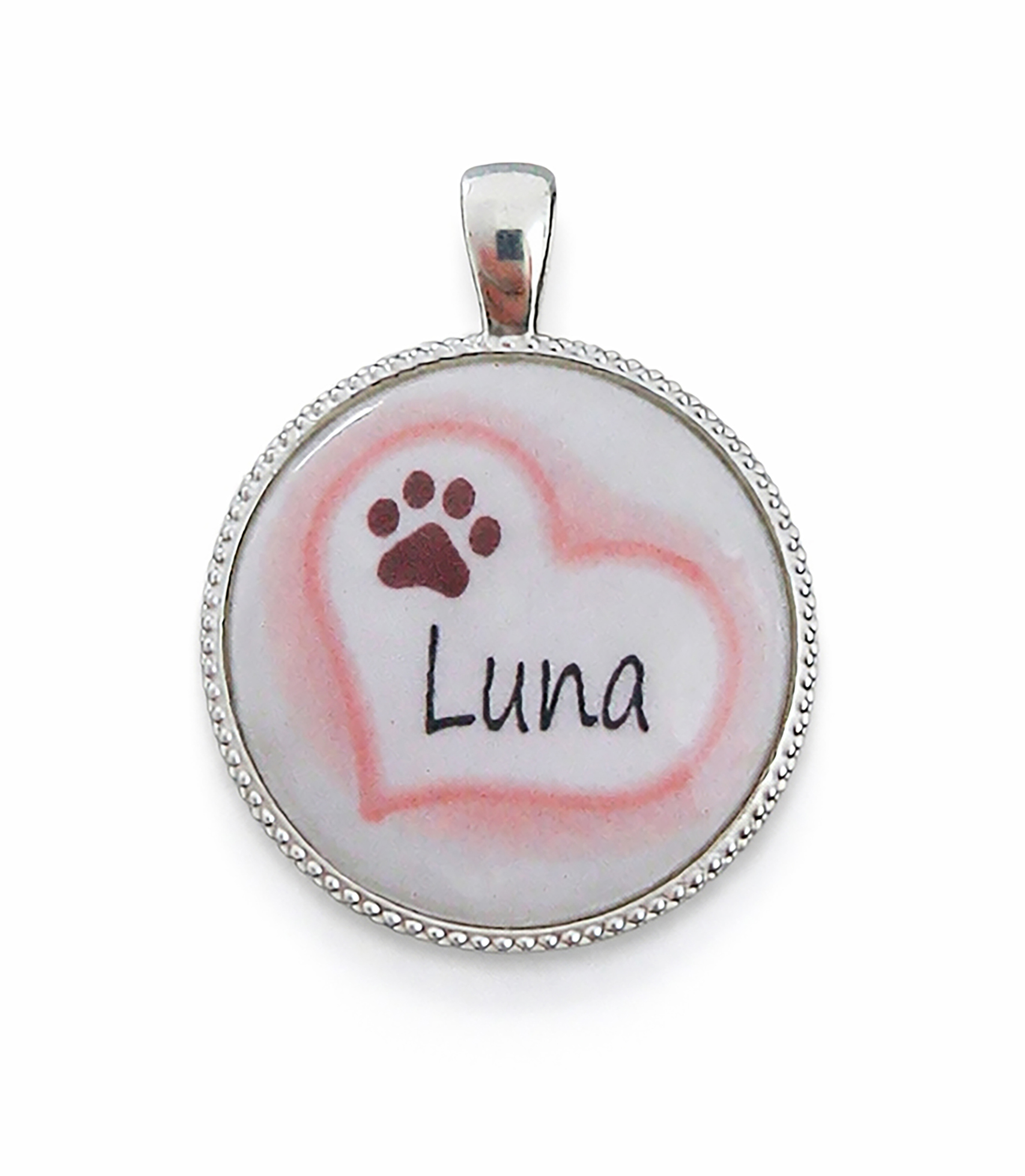 Colgante Orla en plata de ley con imagen personalizada de huella perrita y nombre. - Imagen 2