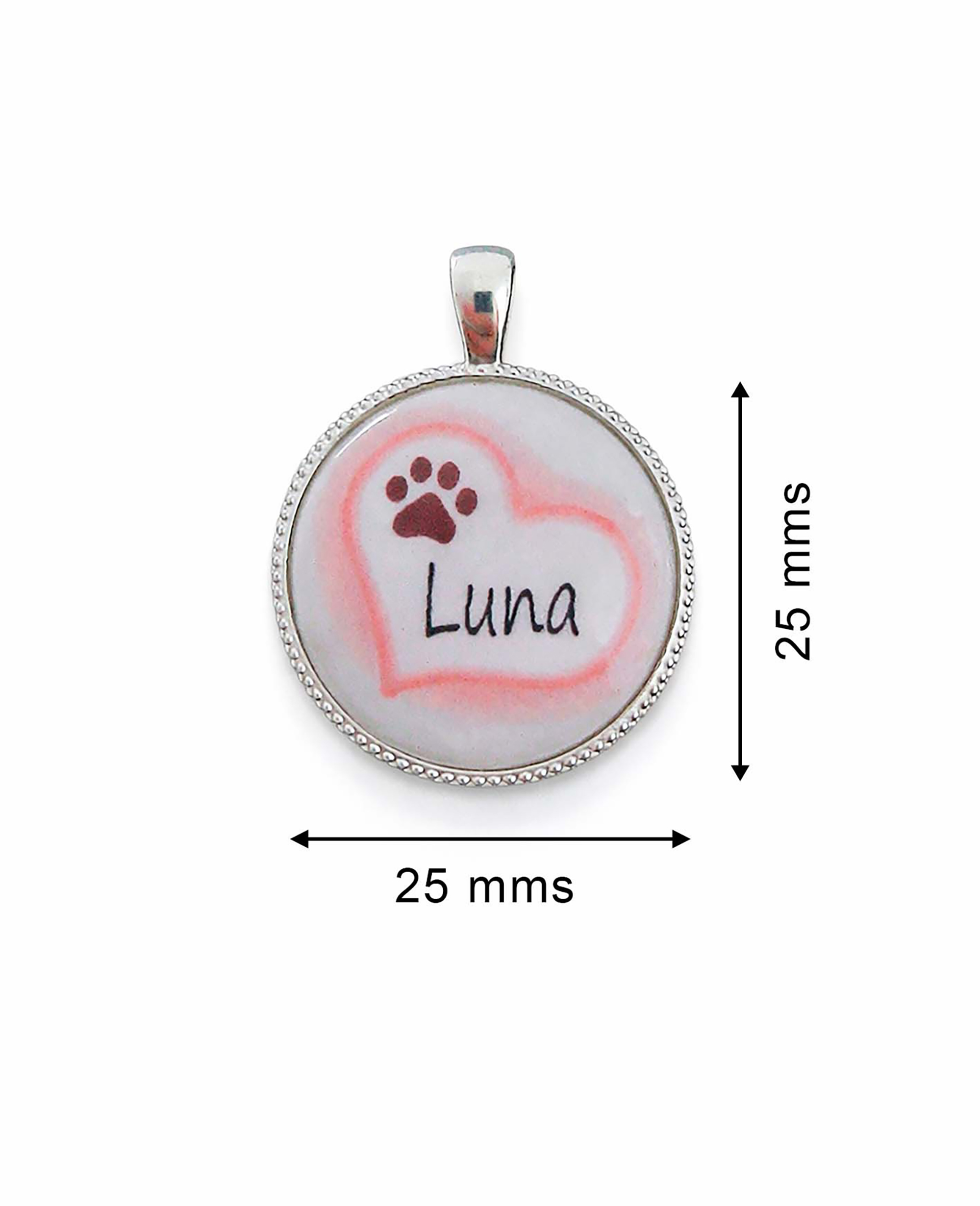 Colgante Orla en plata de ley con imagen personalizada de huella perrita y nombre. - Imagen 3