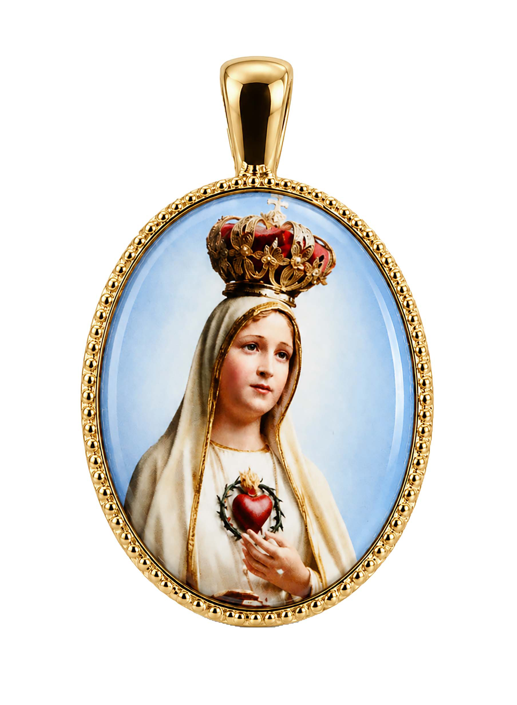 Medalla Oval Virgen de Fátima Plata de Ley Chapada en Oro 24 x 18 mms. - Imagen 2