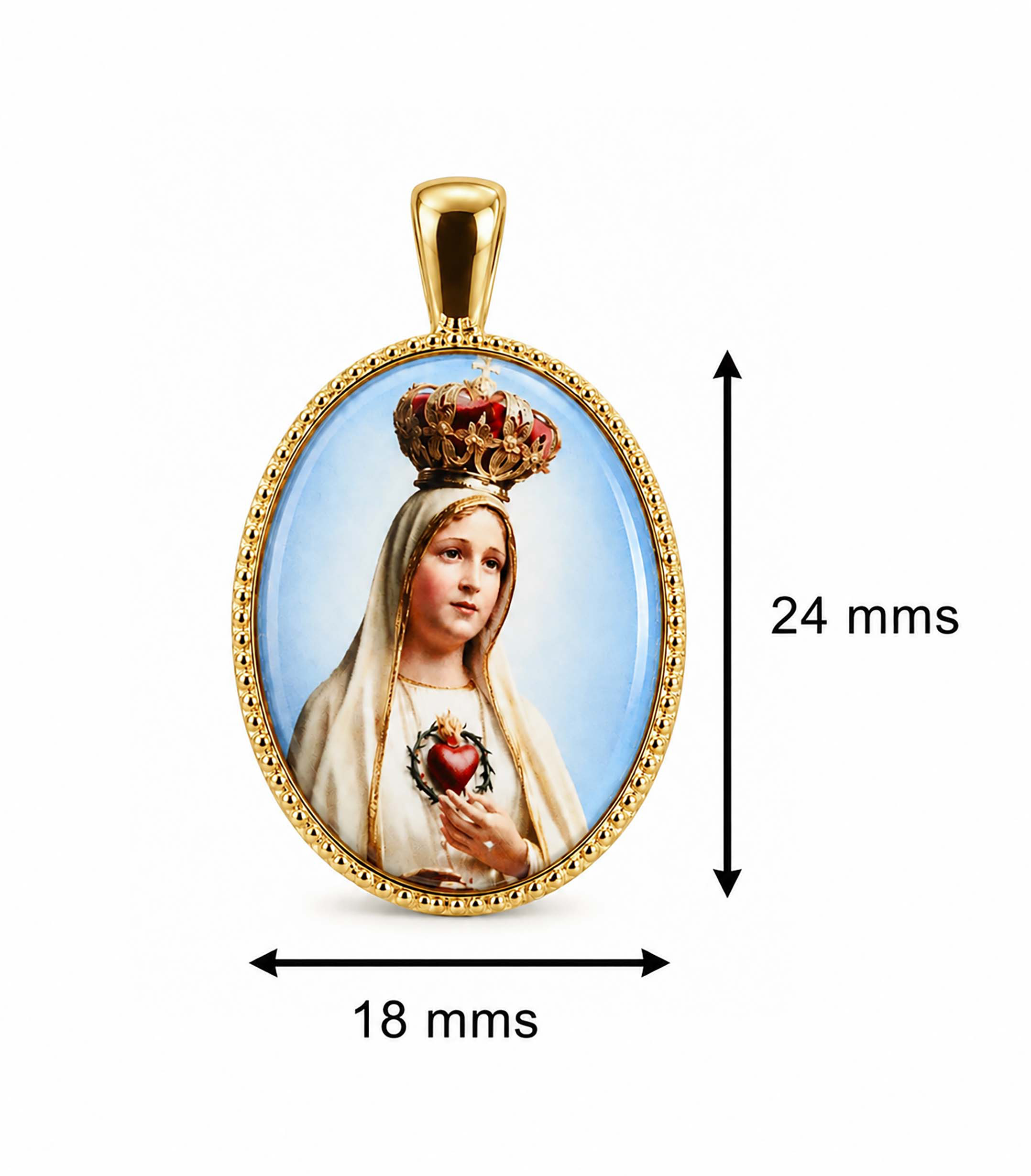 Medalla Oval Virgen de Fátima Plata de Ley Chapada en Oro 24 x 18 mms. - Imagen 3