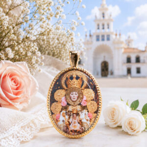 Medalla Oval Virgen del Rocío en Plata de Ley chapada de oro 24x18 mms.