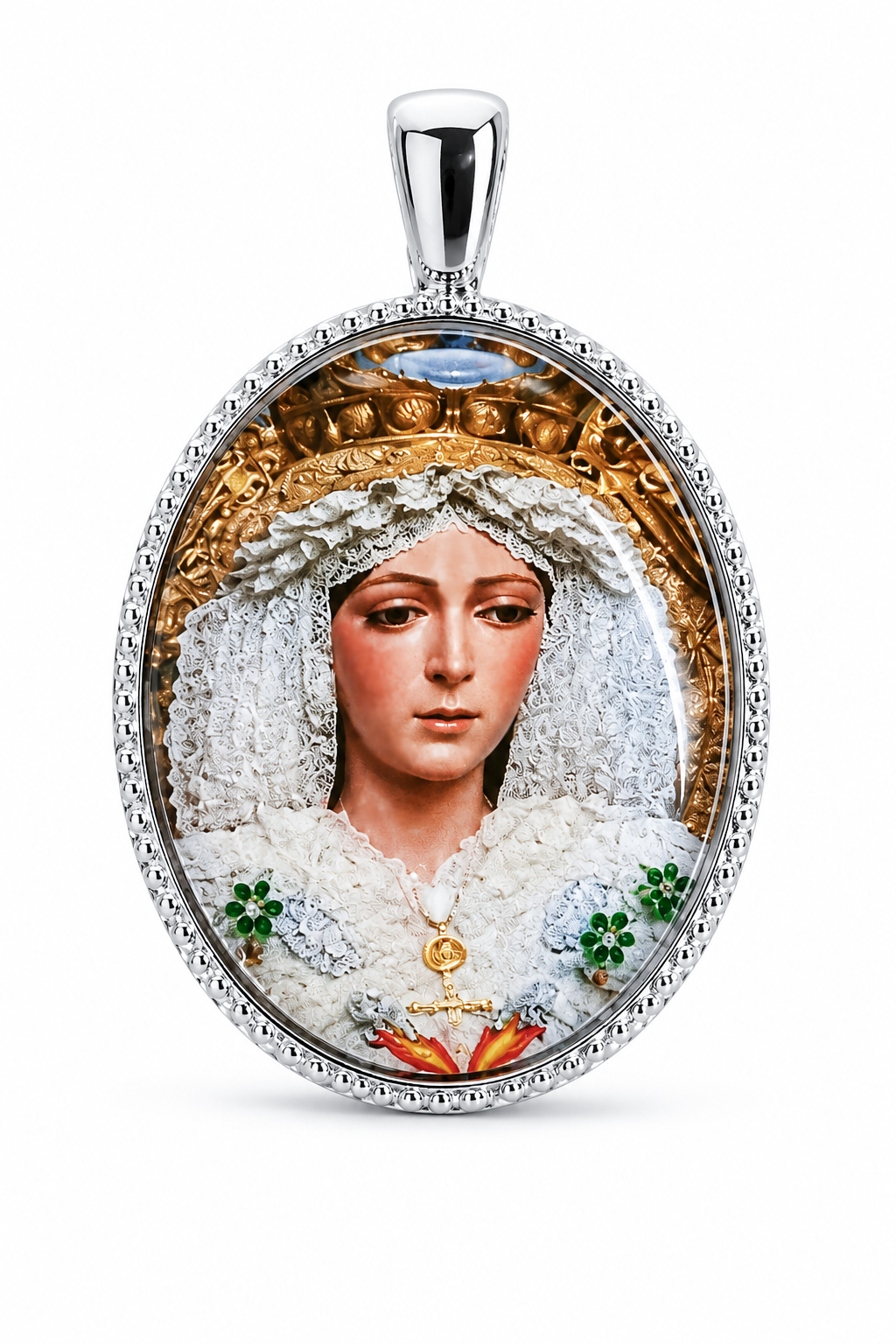 Medalla Oval Virgen de la Esperanza Macarena en Plata de Ley 29 X 21 mms. - Imagen 2