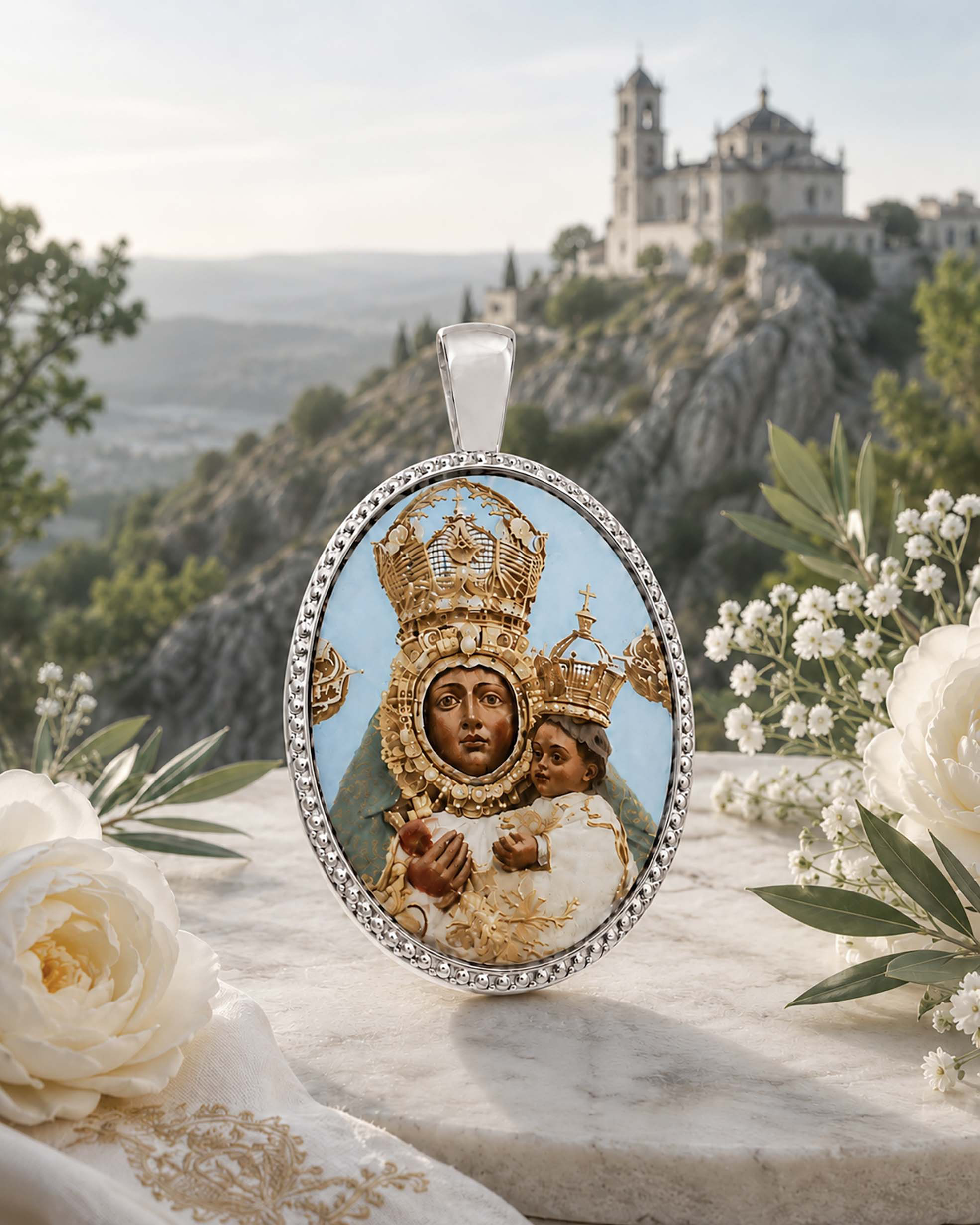 Medalla Oval de la Virgen del Pilar, Plata de Ley 24 x 18 mm