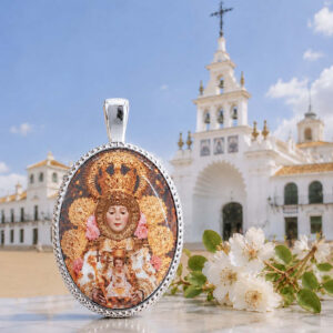 Medalla Oval Virgen del Rocío en Plata de Ley 24 x18 mms.