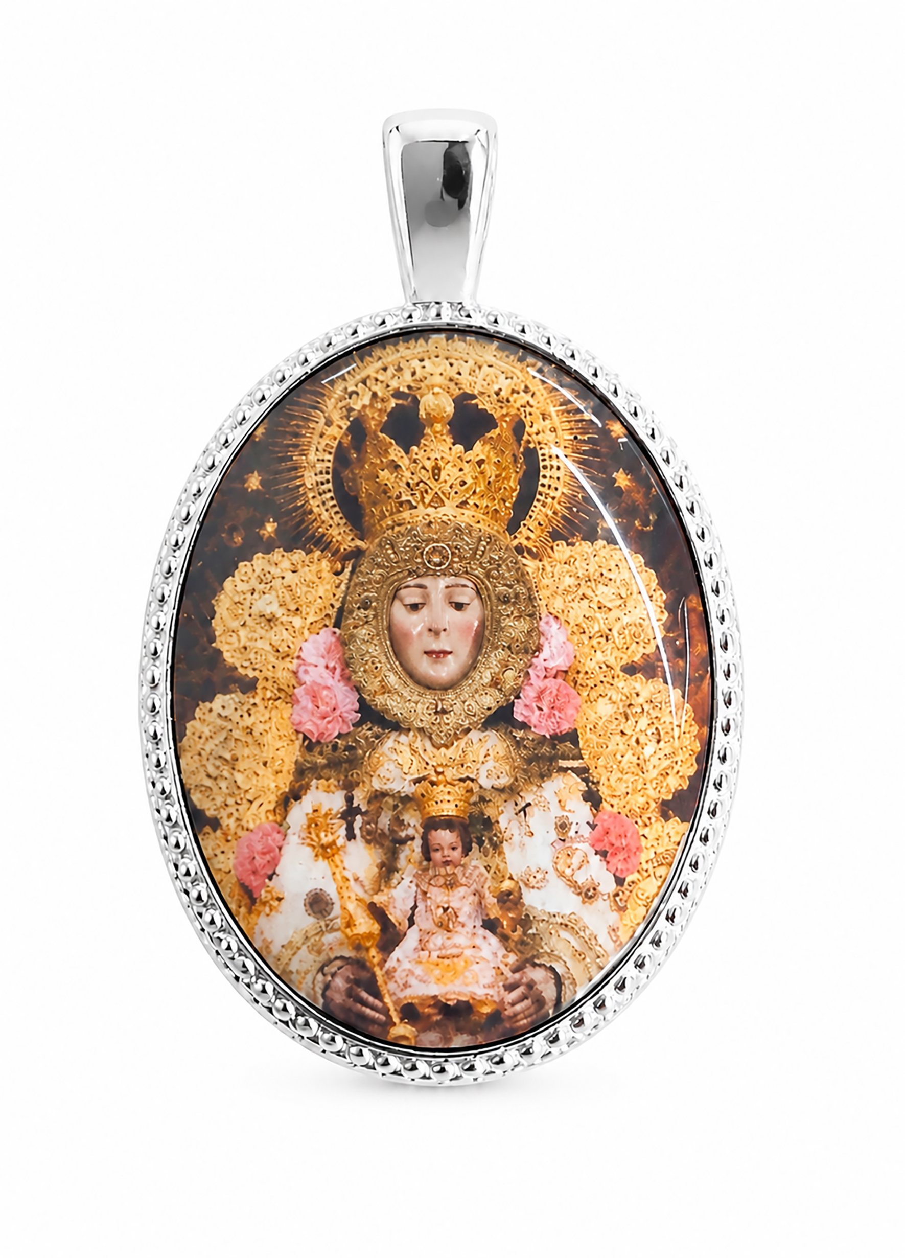 Medalla Oval Virgen del Rocío en Plata de Ley 24 x18 mms. - Imagen 2
