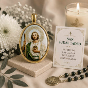 Medalla Oval de San Judas Tadeo en Plata de Ley Chapada en Oro, 18 x 24 mms.
