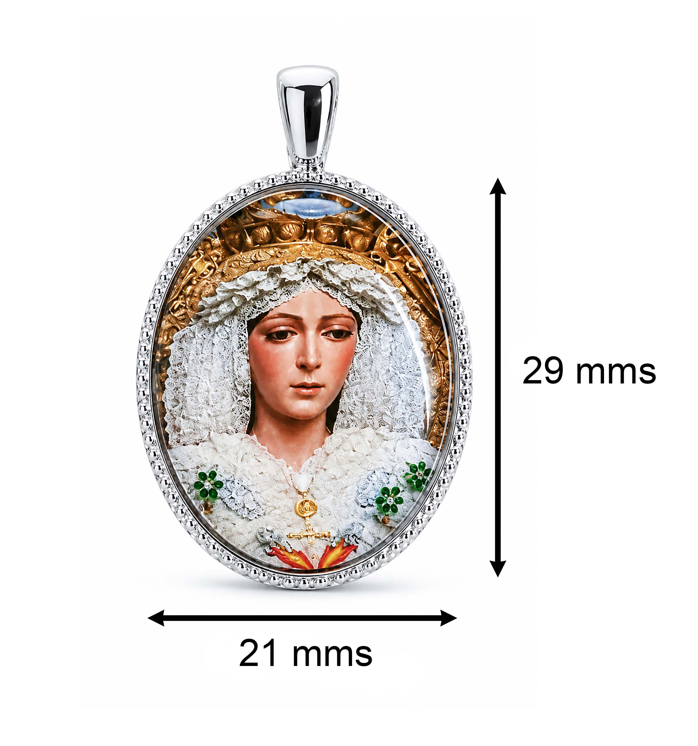 Medalla Oval Virgen de la Esperanza Macarena en Plata de Ley 29 X 21 mms. - Imagen 3
