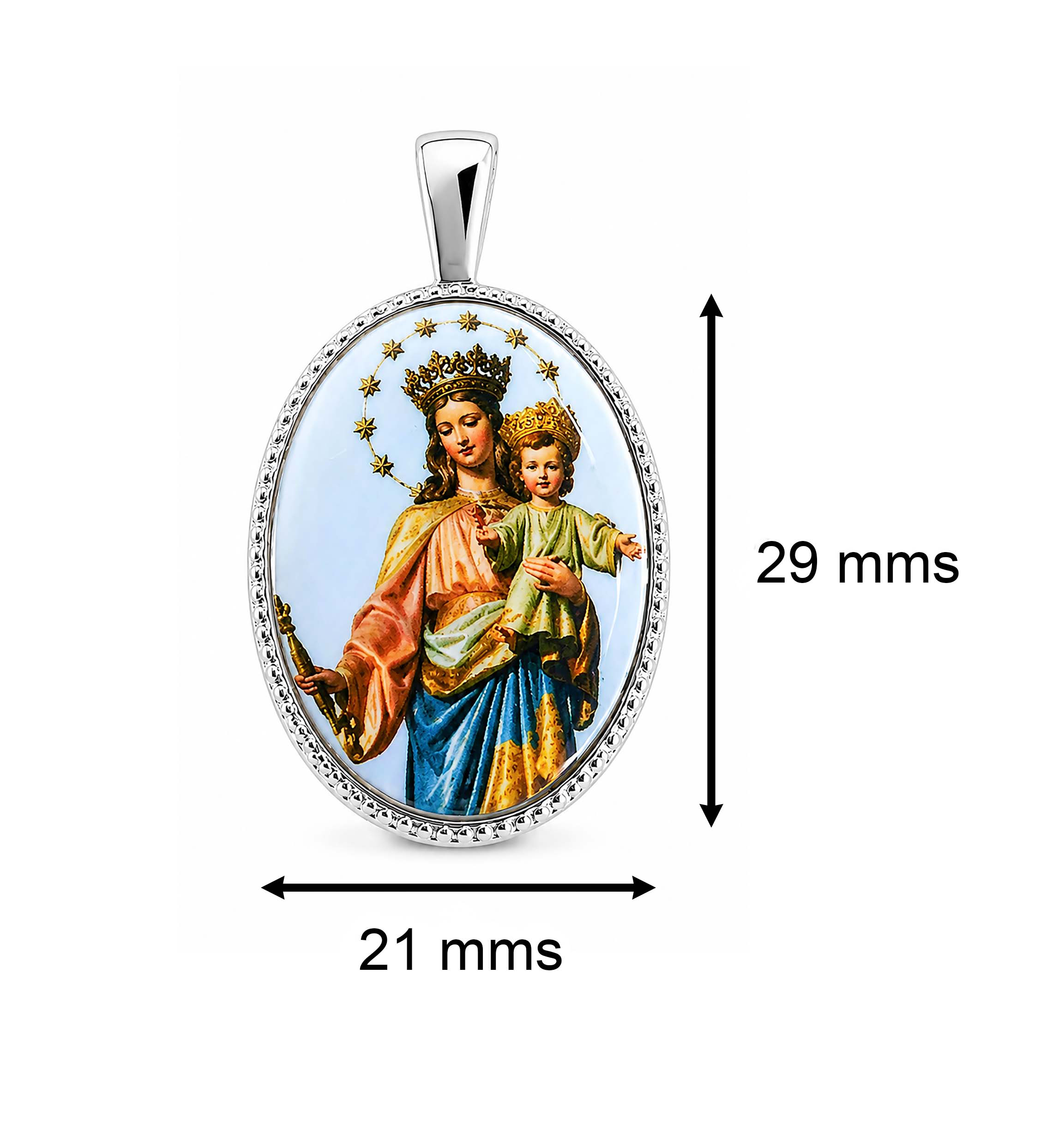 Medalla Oval Virgen María Auxiliadora en Plata de Ley 29 x 21 mms. - Imagen 3